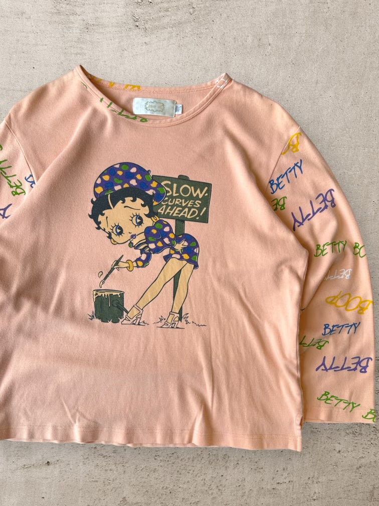 90s Betty Boop Slow Curves Ahead Peach Long Sleeve T-Shirt - Small
