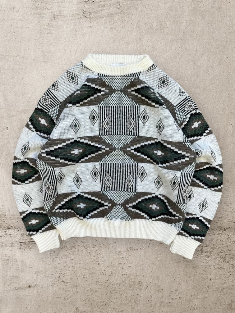90s Cross & Windsor Multicolor Patterned Knit Sweater - Medium