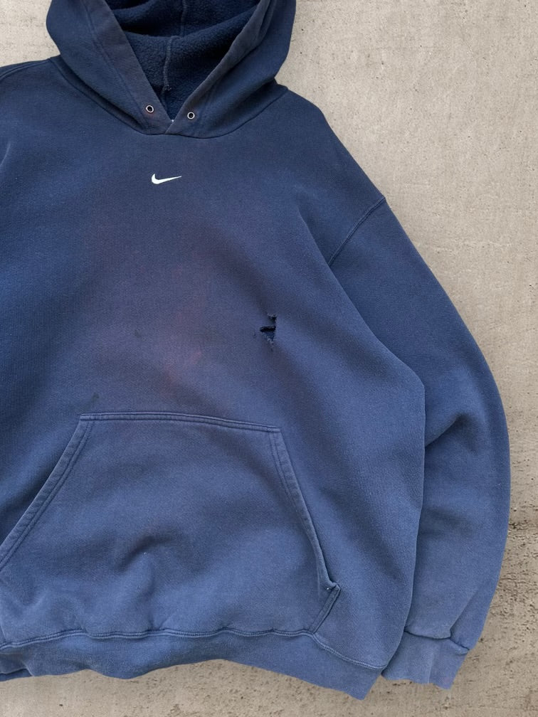 00s Nike Center Swoosh Navy Blue Hoodie - XL