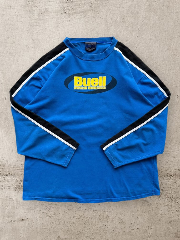 90s Buell Motorcycles Striped Long Sleeve T-Shirt - XL