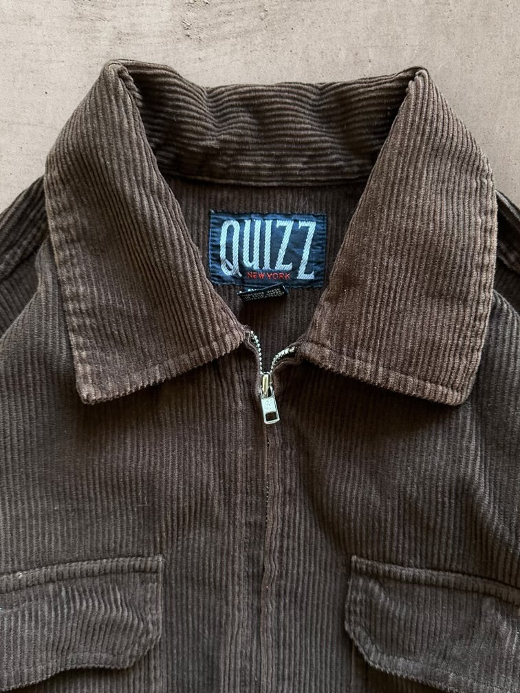 00s Quizz Brown Corduroy Zip Up Shirt - Medium