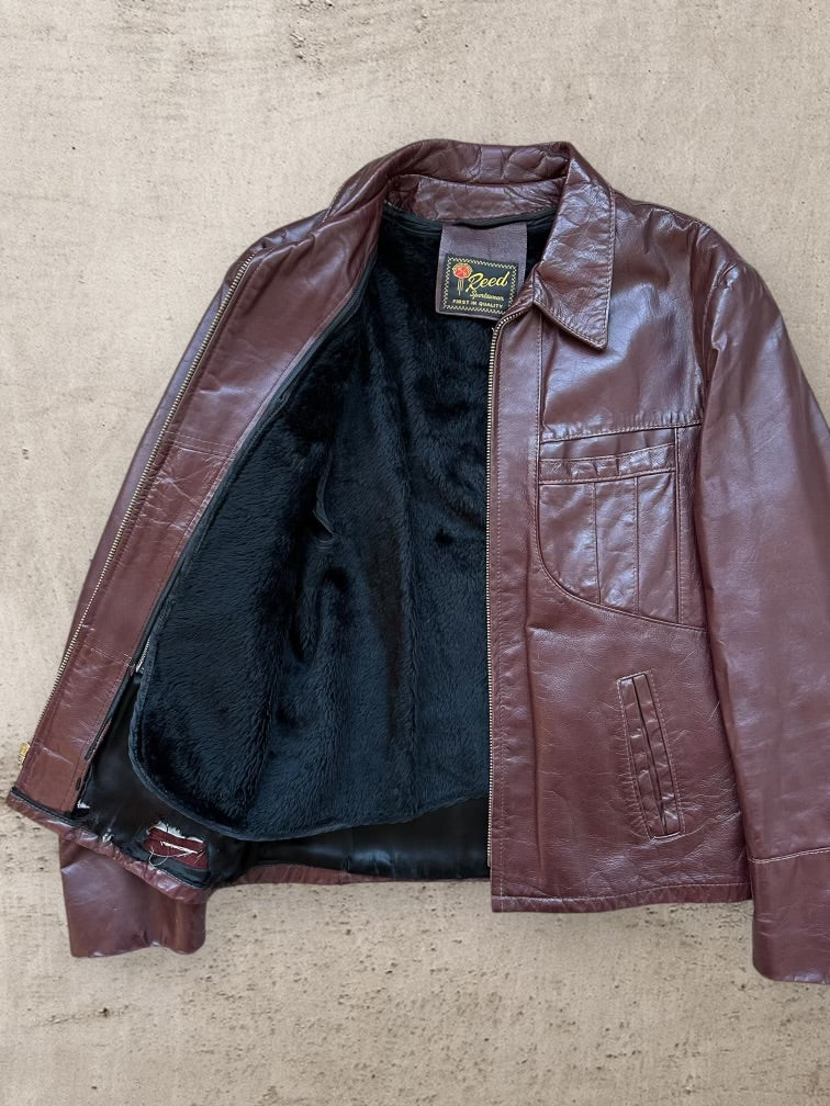 80s Reed Sportswear Fur Lined Leather Jacket - Large