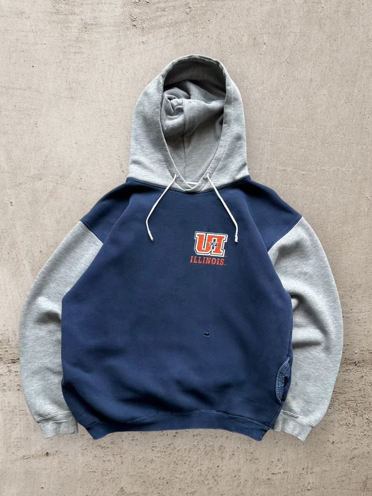 90s University Of Illinois Color Block Hoodie - XL