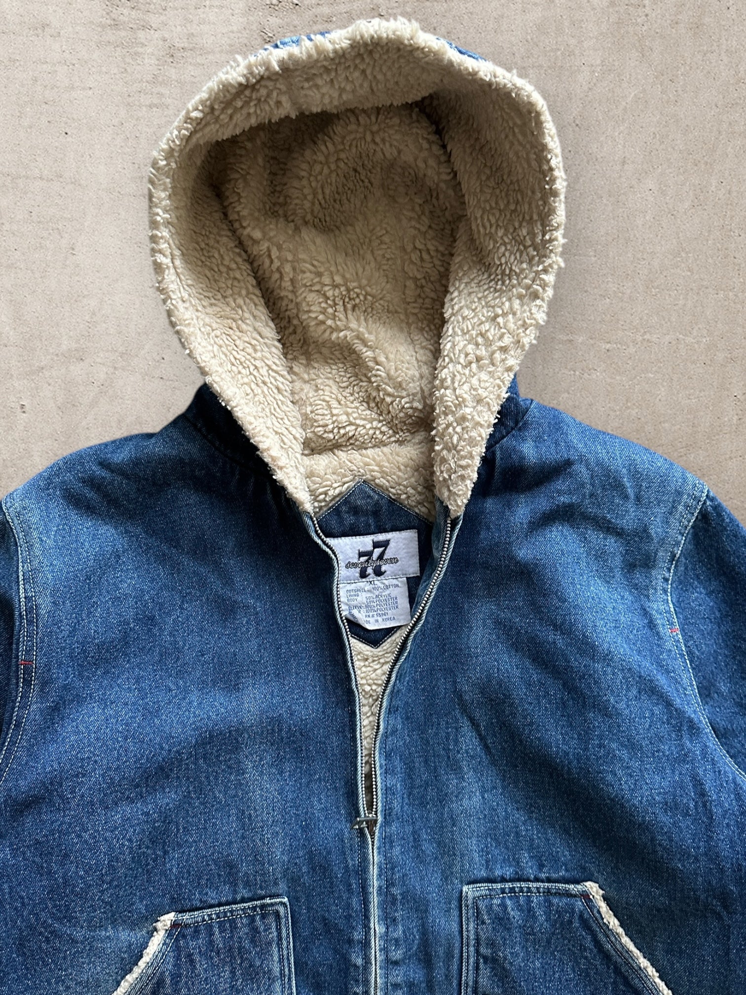 00s Seventy Seven Sherpa Lined Hooded Denim Jacket - Medium