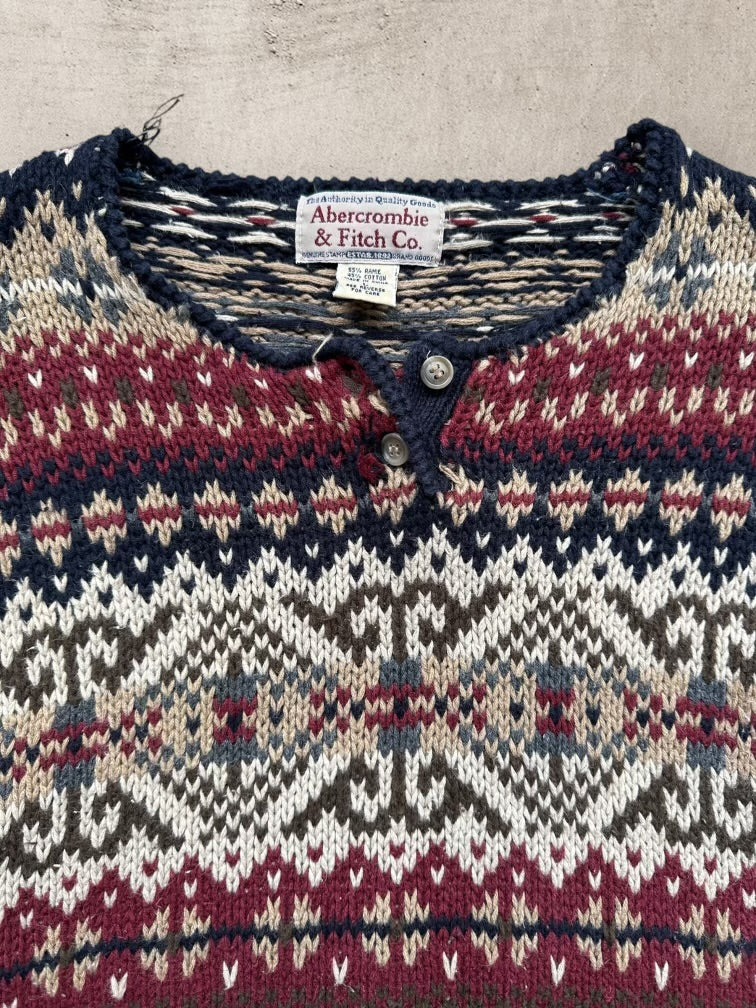 00s Abercrombie & Fitch Multicolor Henley Sweater - Medium