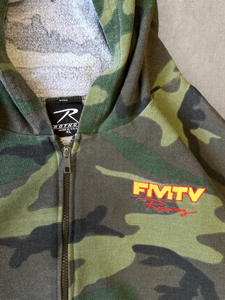 90s FMTV Racing Camouflage Zip Up Hoodie - XL