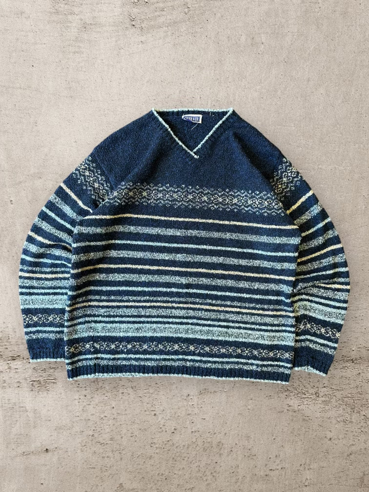 90s Erika & Co Striped V-Neck Knit Sweater - Medium