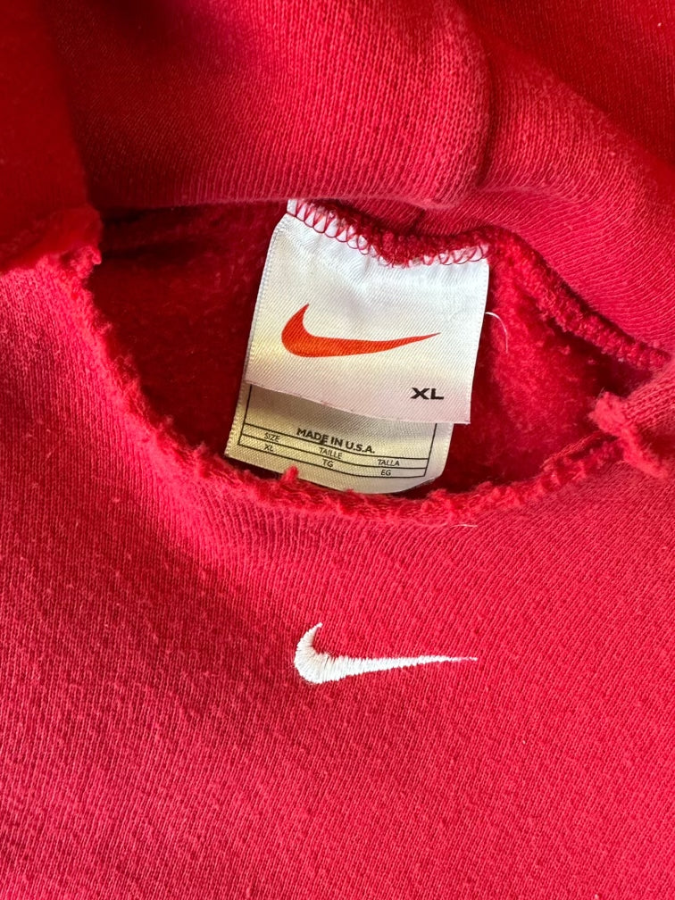 90s Nike Red & White Center Swoosh Hoodie - XL