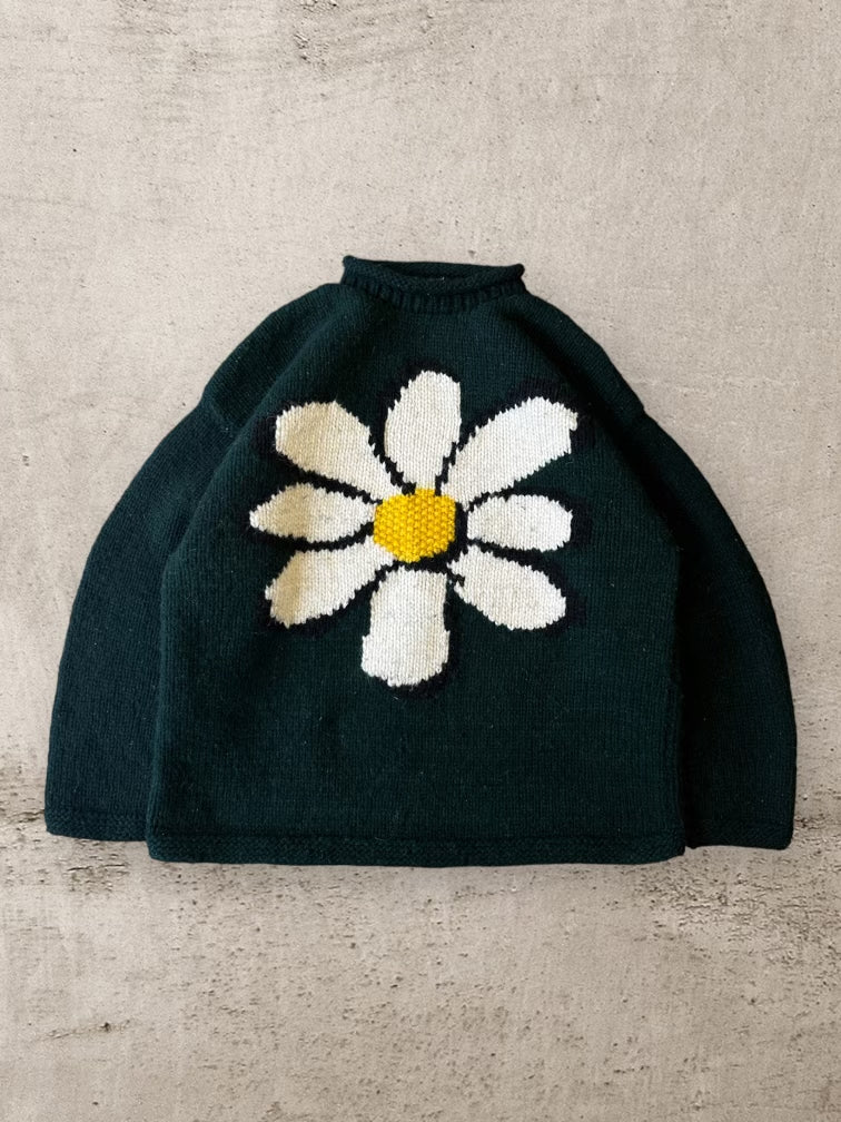 90s Sunflower Graphic Wool Sweater - Medium