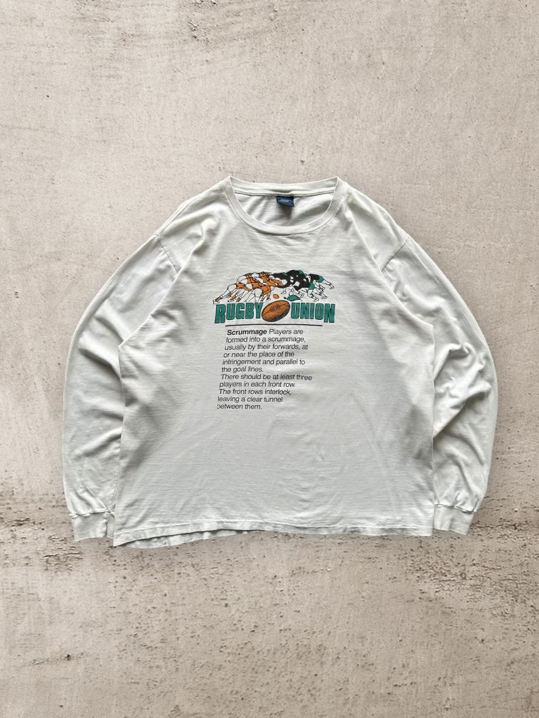 80s Nike Rugby Union Graphic Long Sleeve T-Shirt - XL