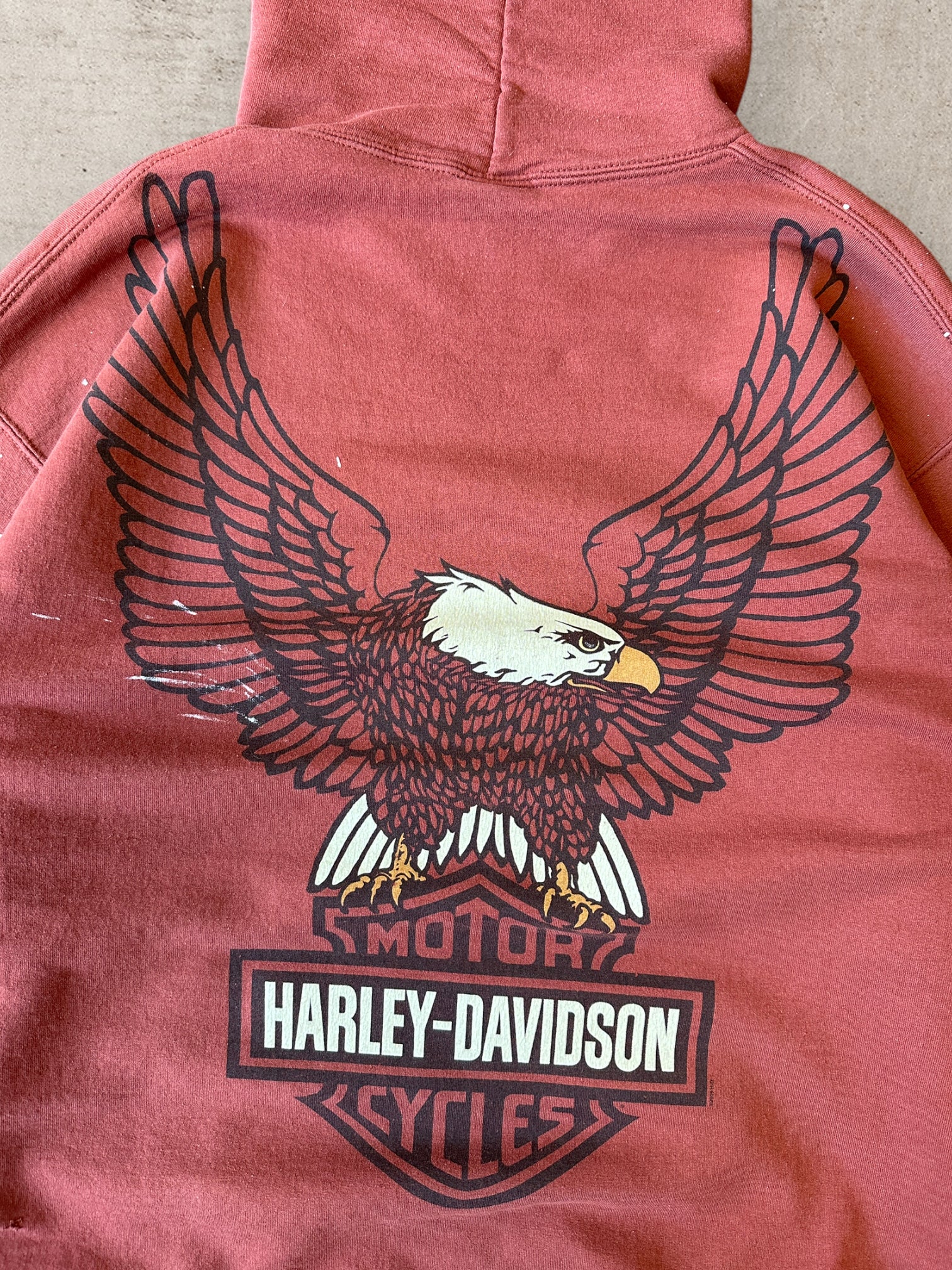 00s Harley Davidson Eagle Paint Splatter Red Hoodie - XL