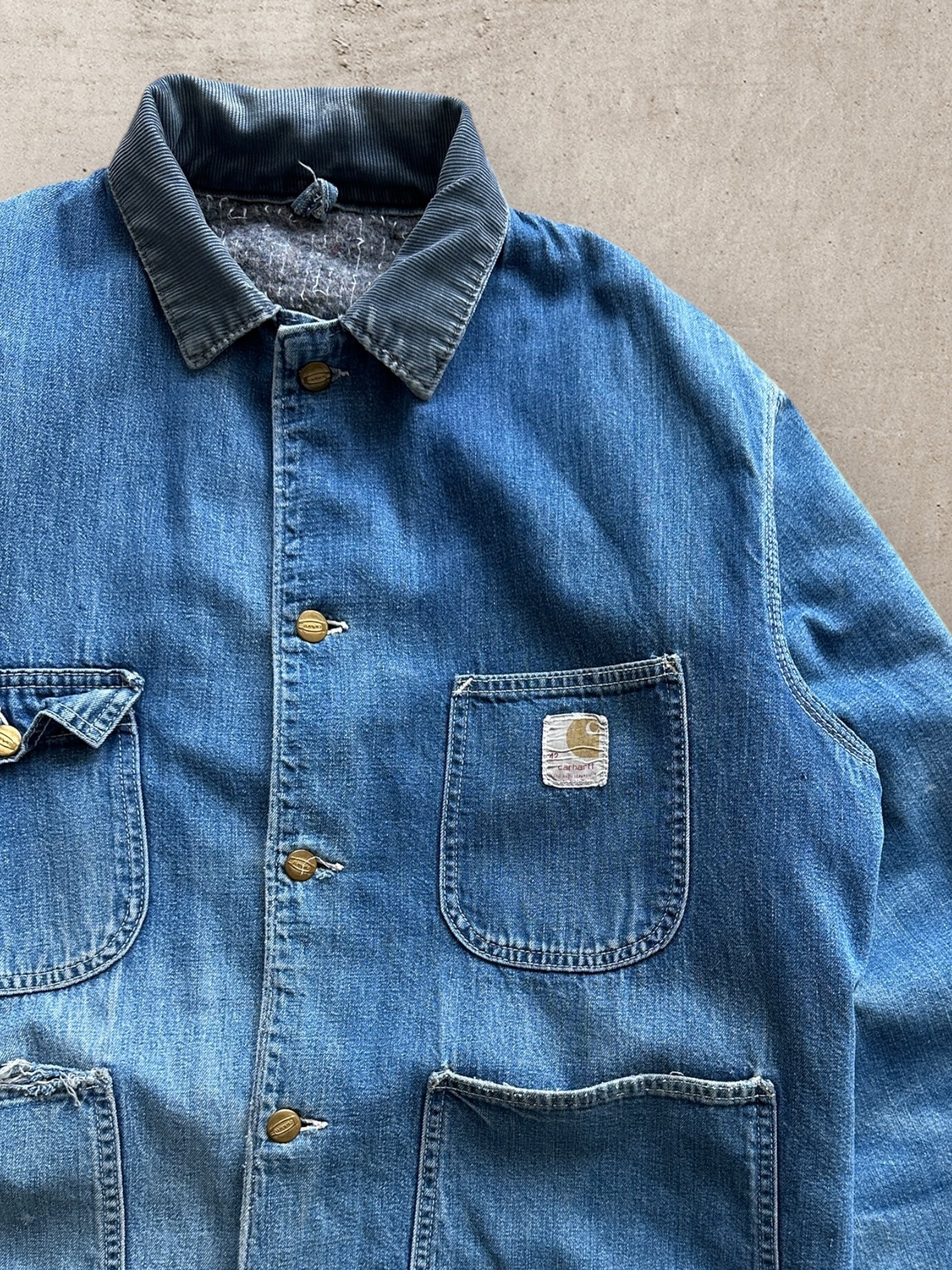 80s Carhartt Wool Lined Denim Chore Jacket - XL