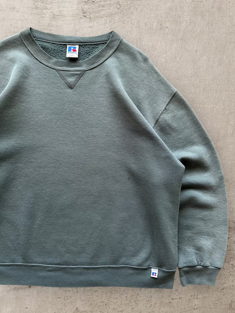 00s Russell Athletic Green Faded Crewneck - XL