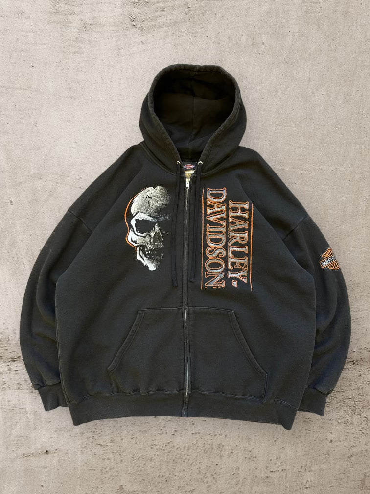 00s Harley Davidson Skull Full Zip Hoodie - XXL