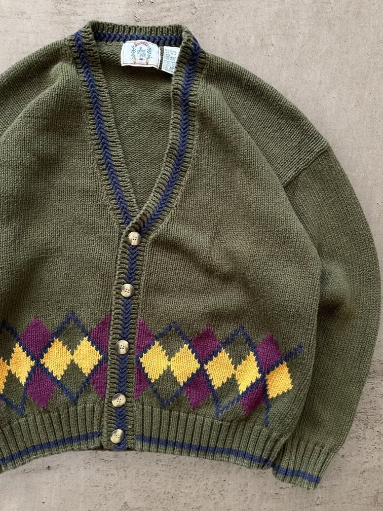 80s Sears Argyle Knit Cardigan - Large