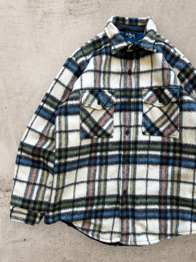 80s Multicolor Fleece Lined Plaid Button Up Flannel Jacket - Large