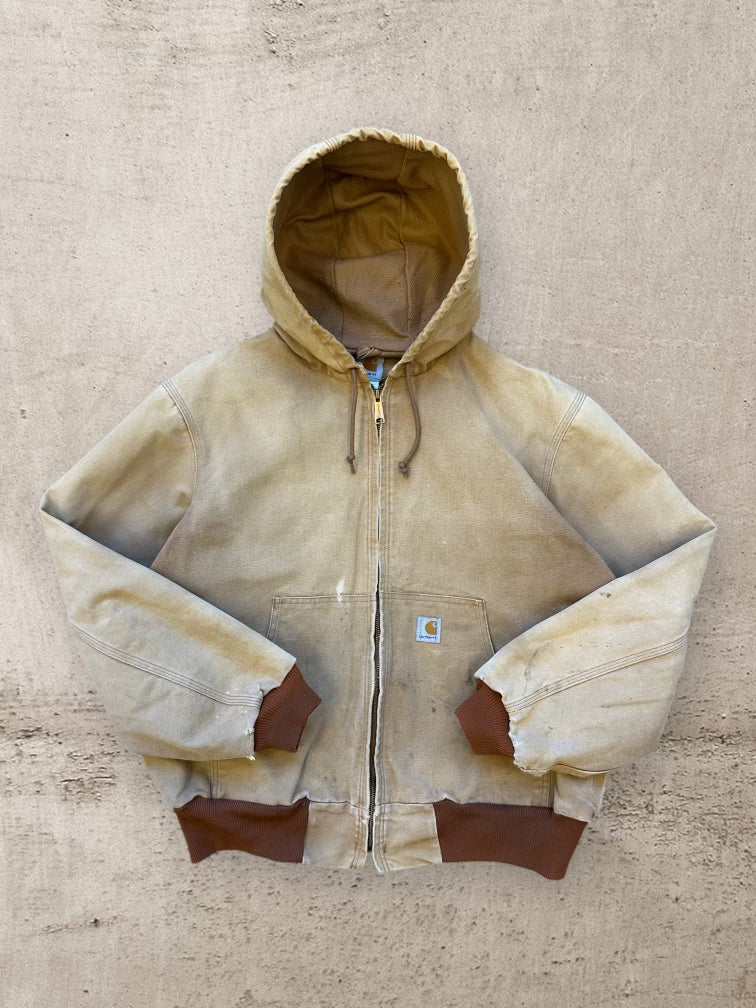 90s Carhartt Light Beige Hooded Jacket - Large