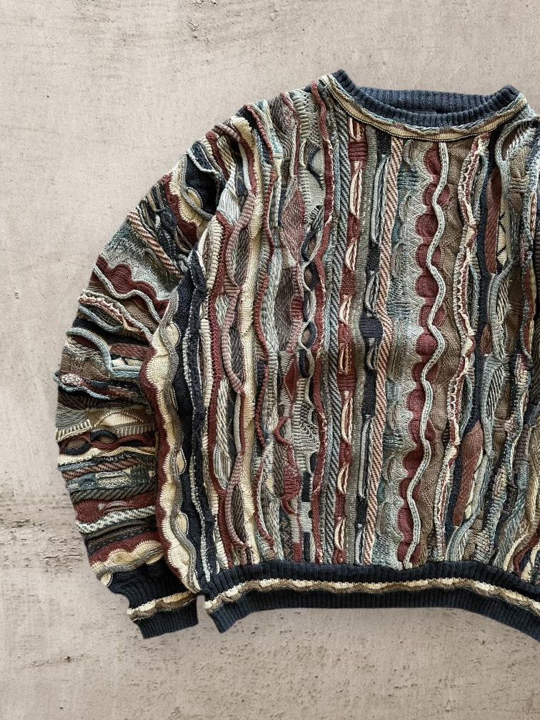 90s J.Ferrar Multicolor Cable Knit Sweater - Large