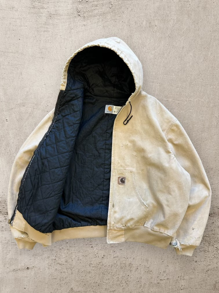 90年代 カーハート ディストレスト ベージュ フード付きジャケット - XXXL
