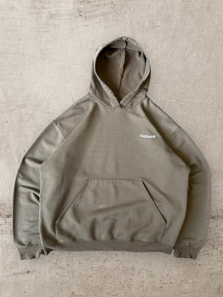 00s Carhartt Brown Embroidered Hoodie - Large