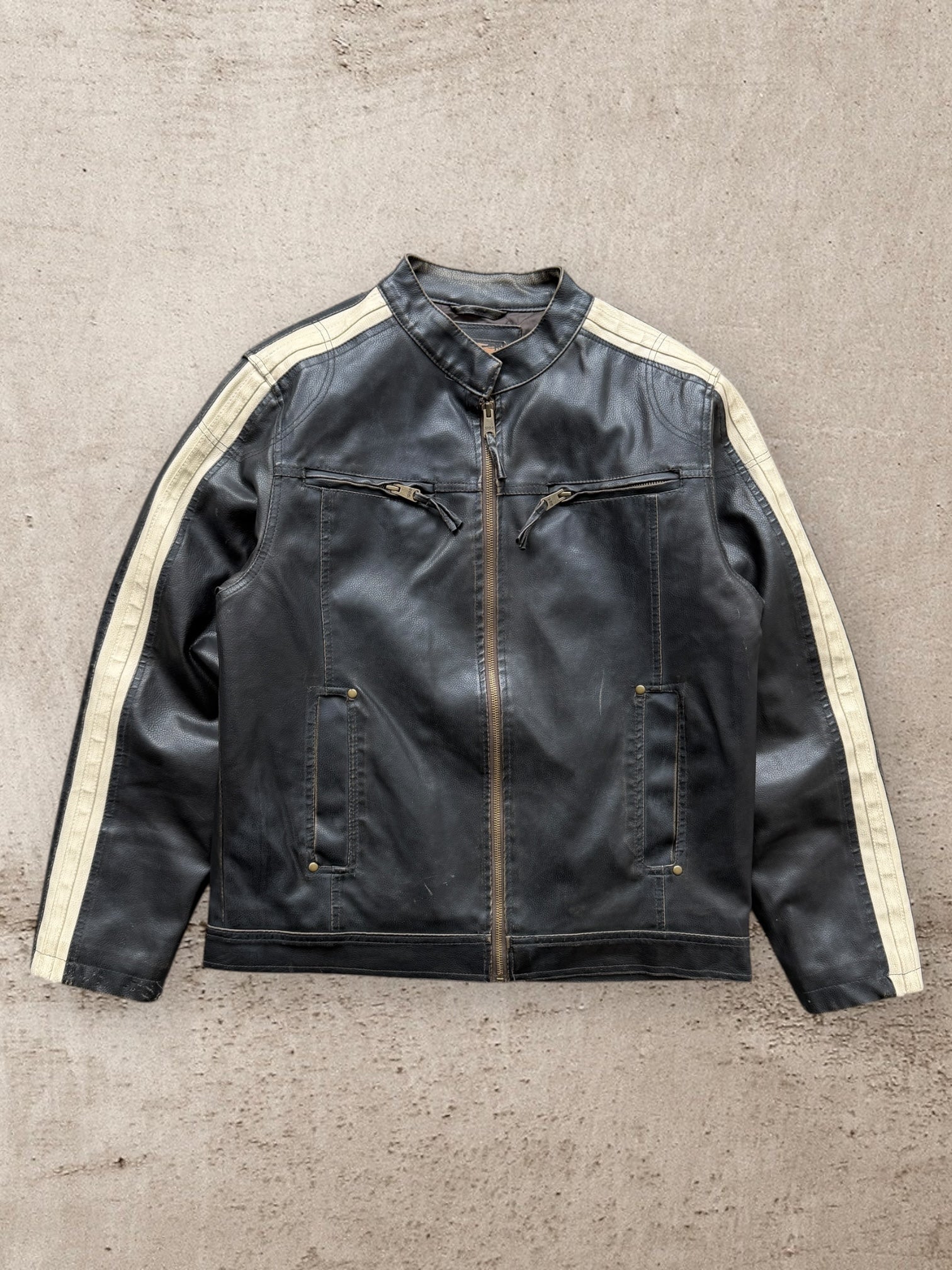 00s Arizona Striped Moto Leather Jacket - Medium
