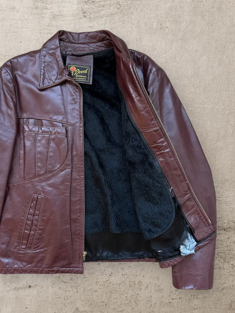 80s Reed Sportswear Fur Lined Leather Jacket - Large