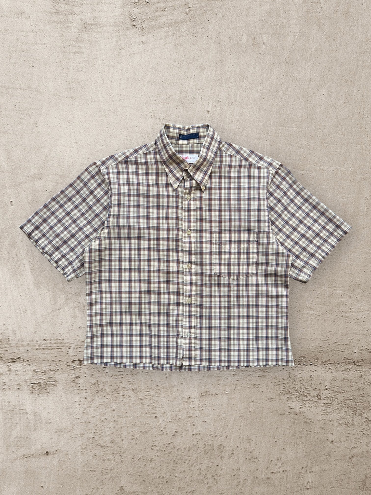 90s Plaid Cropped Button Up Shirt - Medium