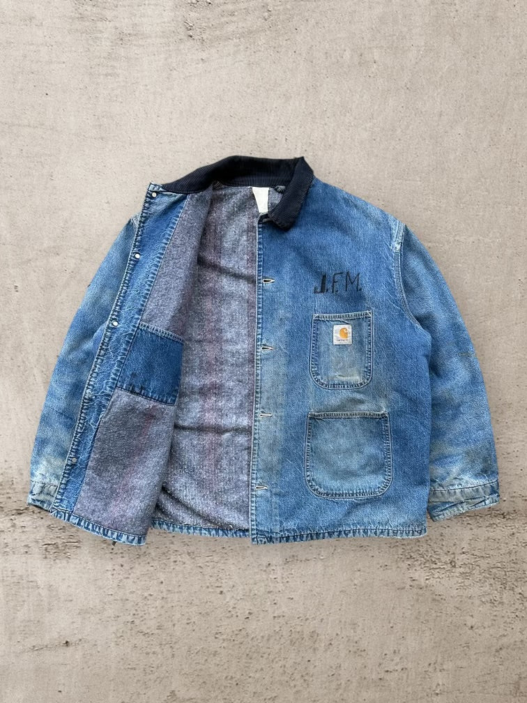 90s Carhartt Wool Lined Distressed Denim Chore Jacket - XL