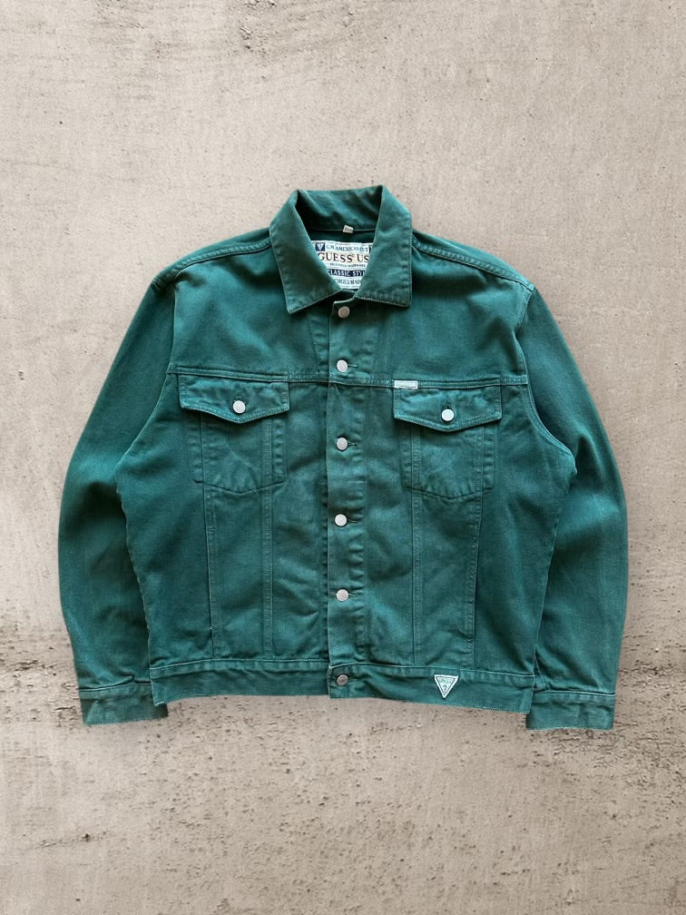 90s Guess Forest Green Denim Jacket - Medium