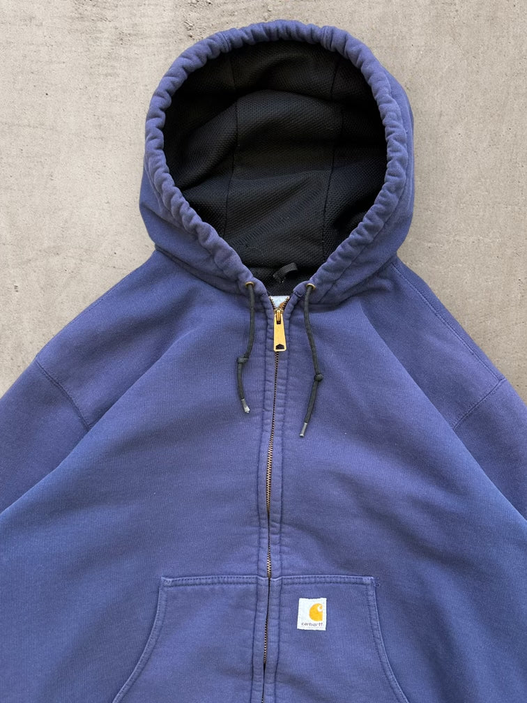 90s Carhartt Thermal Lined Blue Hoodie - Large