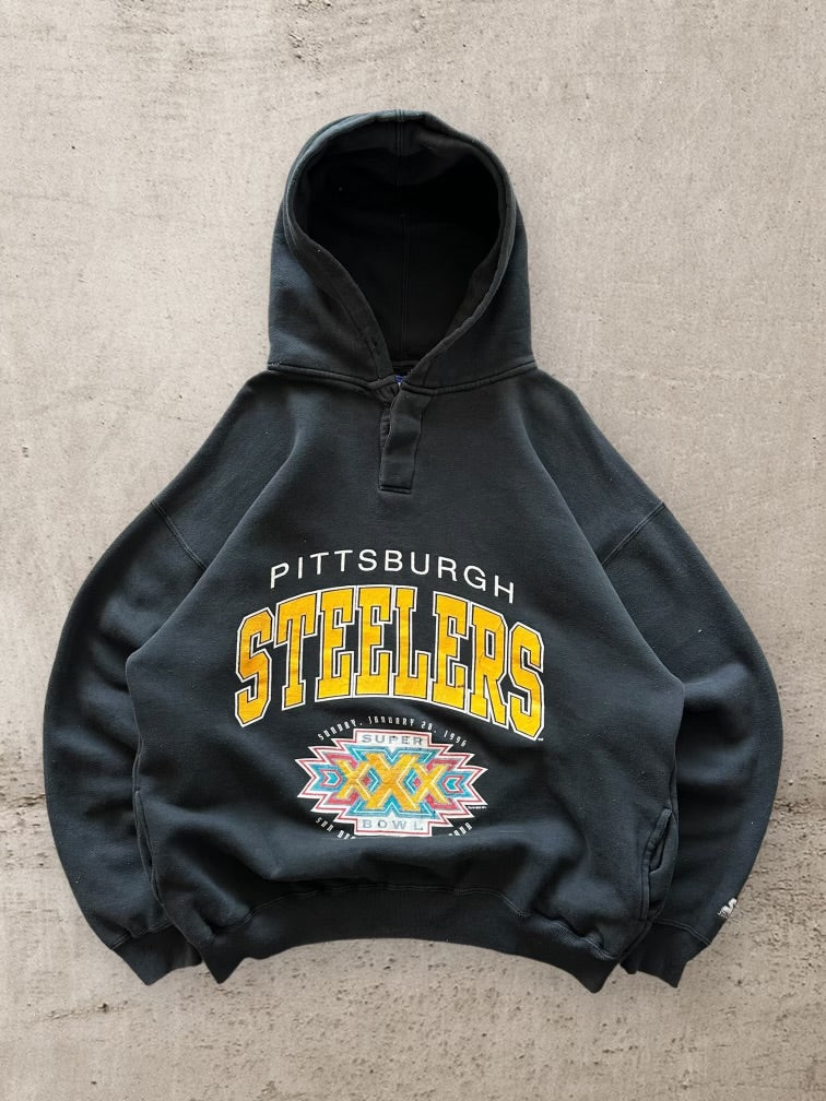 90s Starter Pittsburgh Steelers Super Bowl Henley Hoodie - XL