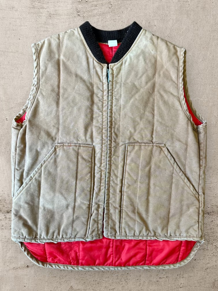80s Quilted Lined Beige Work Vest - Large
