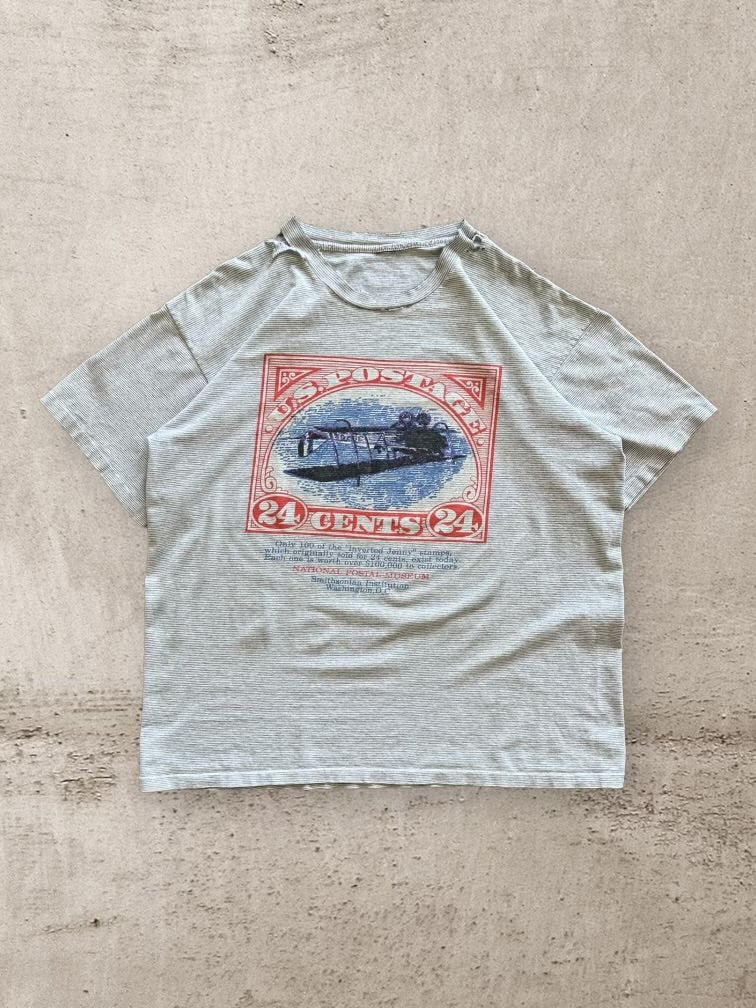 90s U.S Postage Stamp Inverted Jenny Distressed Graphic T-Shirt - XL