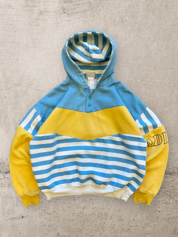 90s Adidas Color Block Striped Button Up Hoodie - Medium/Large