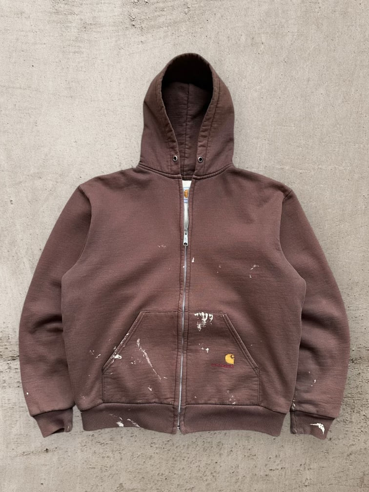 90s Carhartt Thermal Lined Distressed Zip Up Hoodie - Large