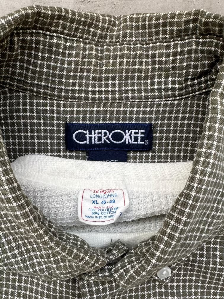 00s Cherokee Plaid Cropped Button Up & Thermal Undershirt - Large