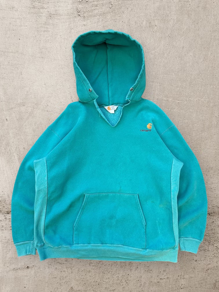 90s Carhartt Teal Embroidered Hoodie - XL