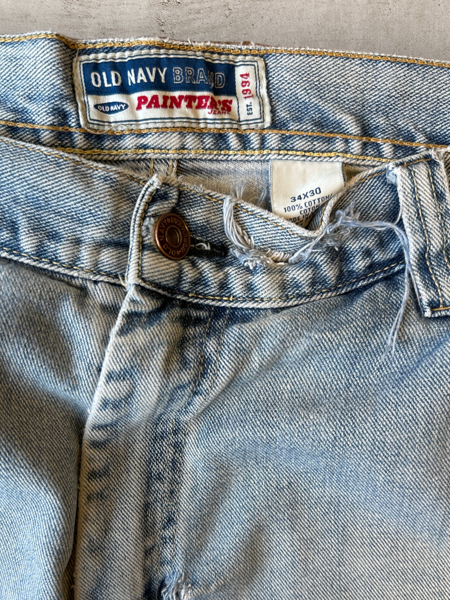 00s Old Navy Faded Light Wash Painter Denim Jeans - 36x27
