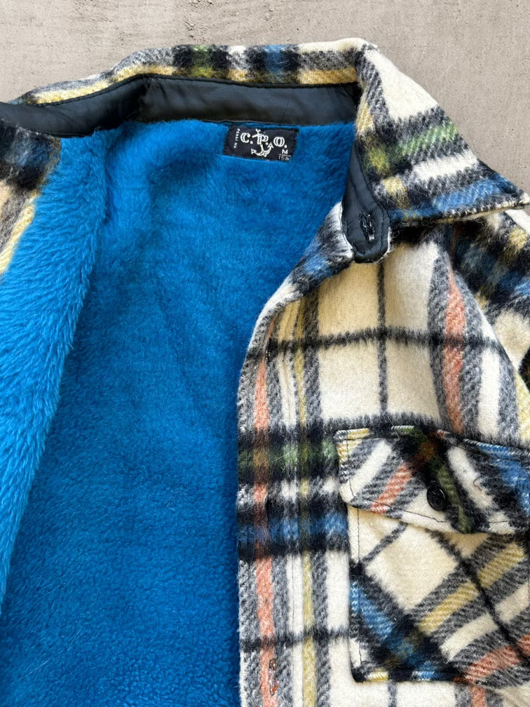 80s Multicolor Fleece Lined Plaid Button Up Flannel Jacket - Large
