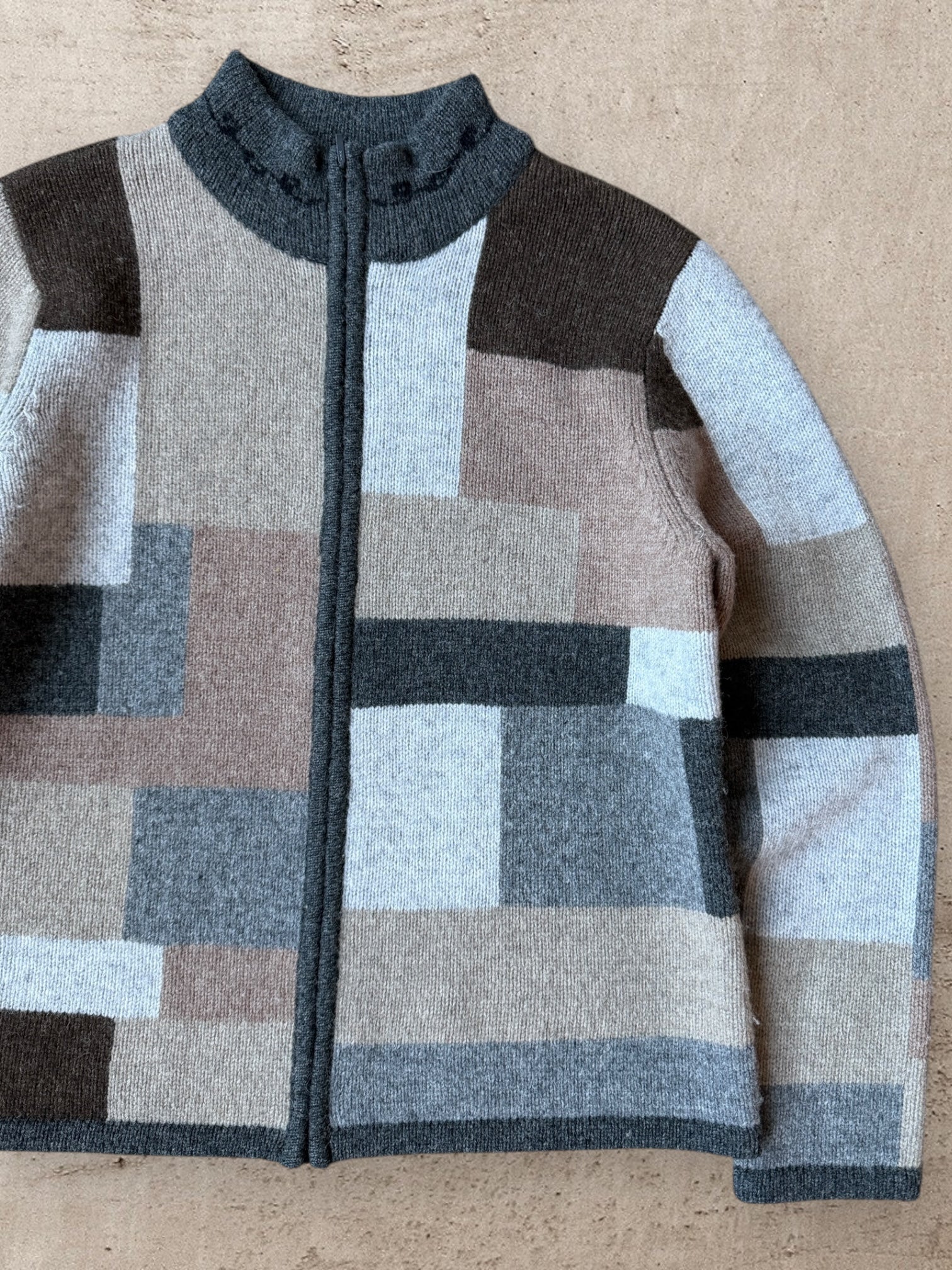 00s Talbot Multicolor Geometric  Zip Up Knit Sweater - Medium