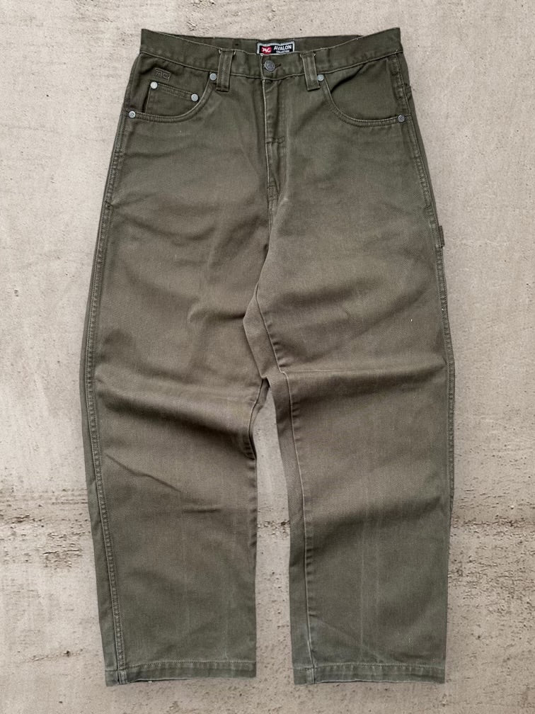 00s Avalon Green Embroidered Denim Pants - 32x29