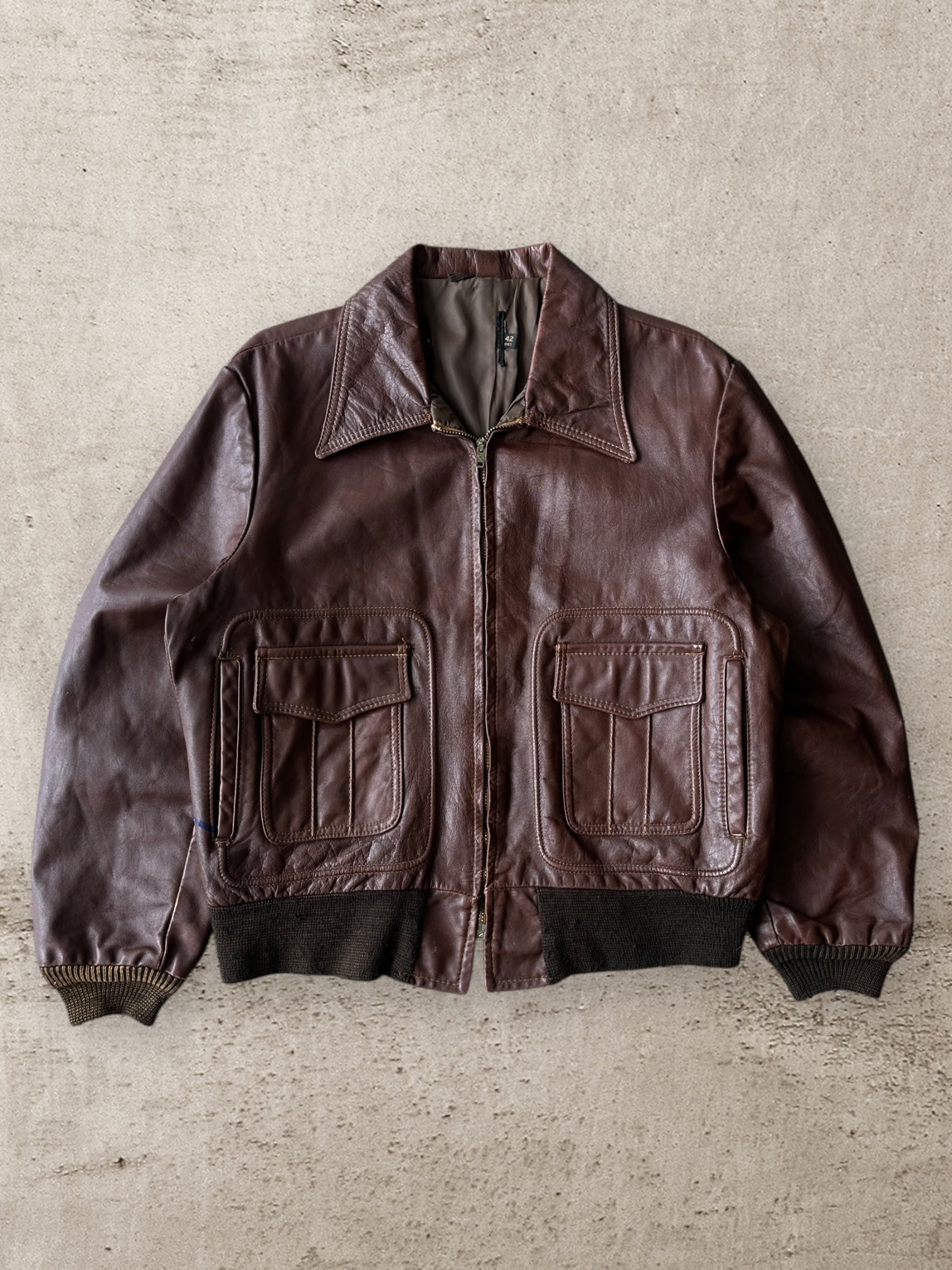 70s/80s Leather Flight Jacket - Large