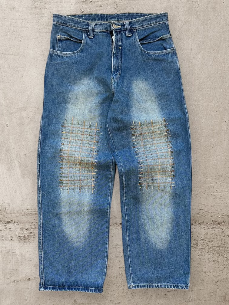 00s Stitched Knee Faded Baggy Denim Jeans - 36x30
