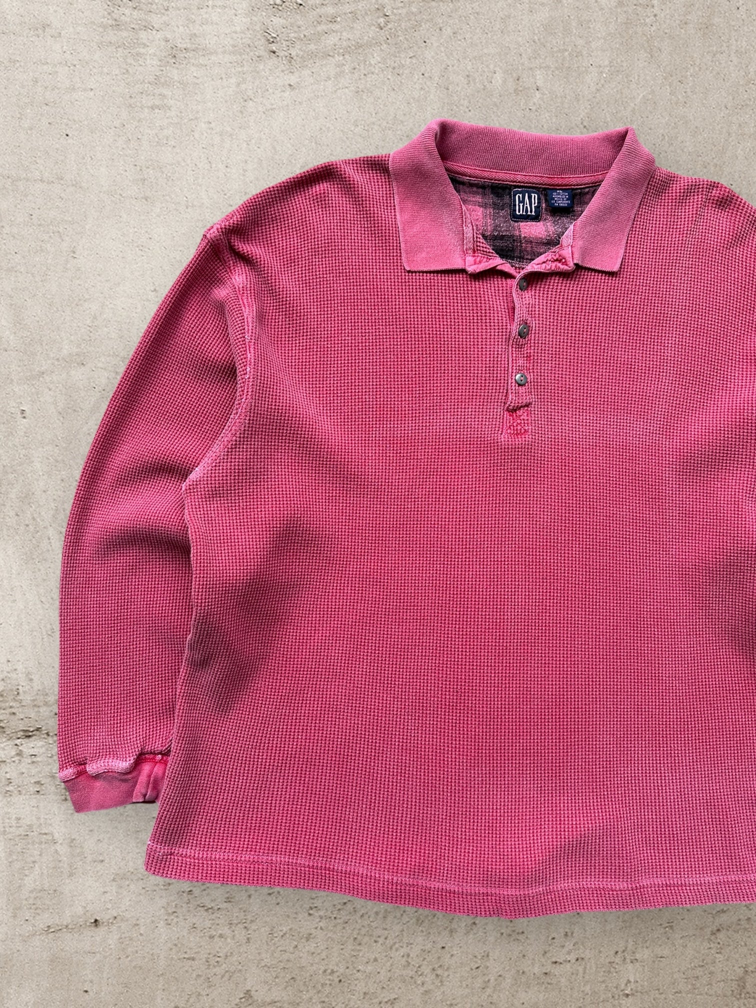 00s Gap Waffle Lined Polo Shirt - XL