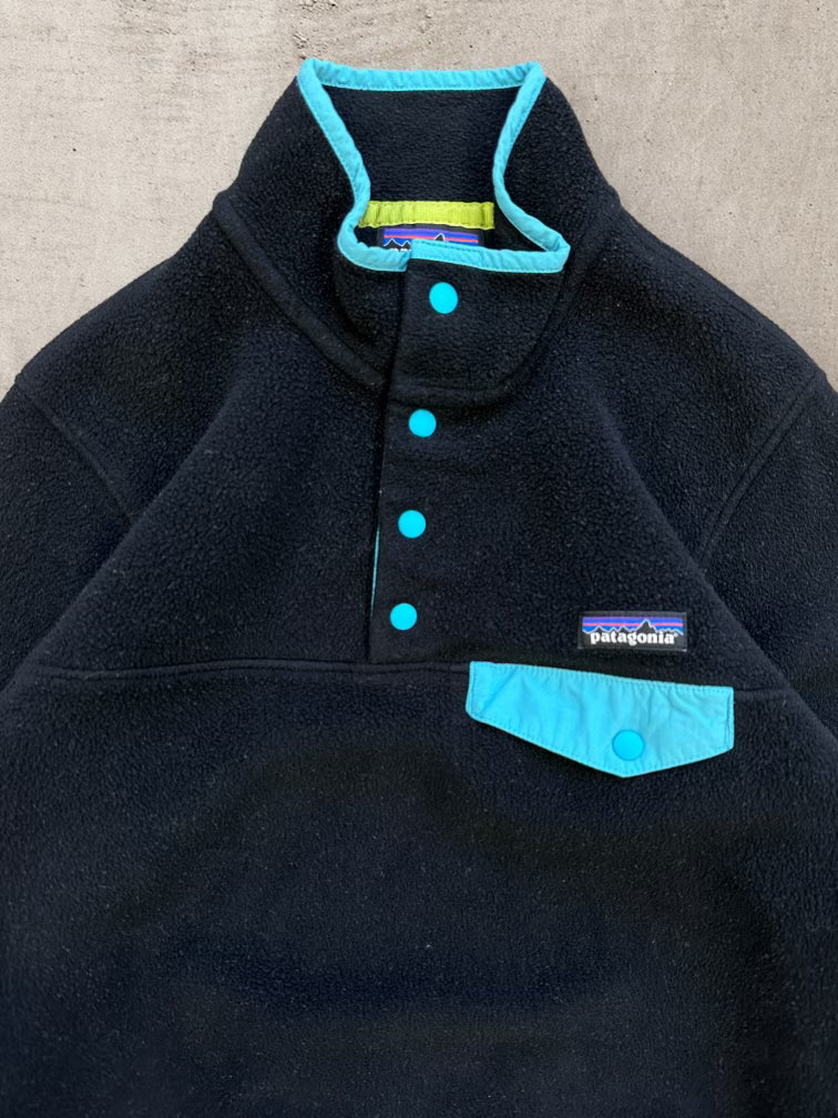 00s Patagonia Black & Teal T-Snap Fleece - Small