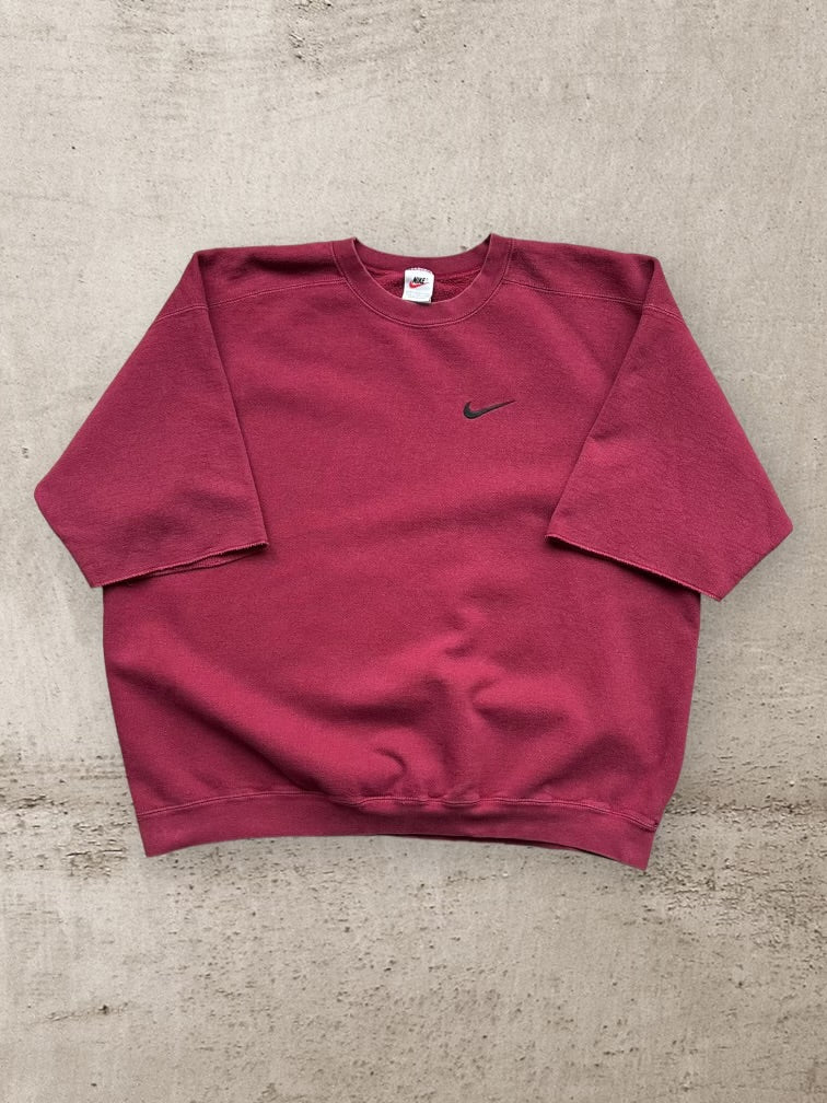 90s Nike Maroon Mini Swoosh Cut Off Crewneck - XXL