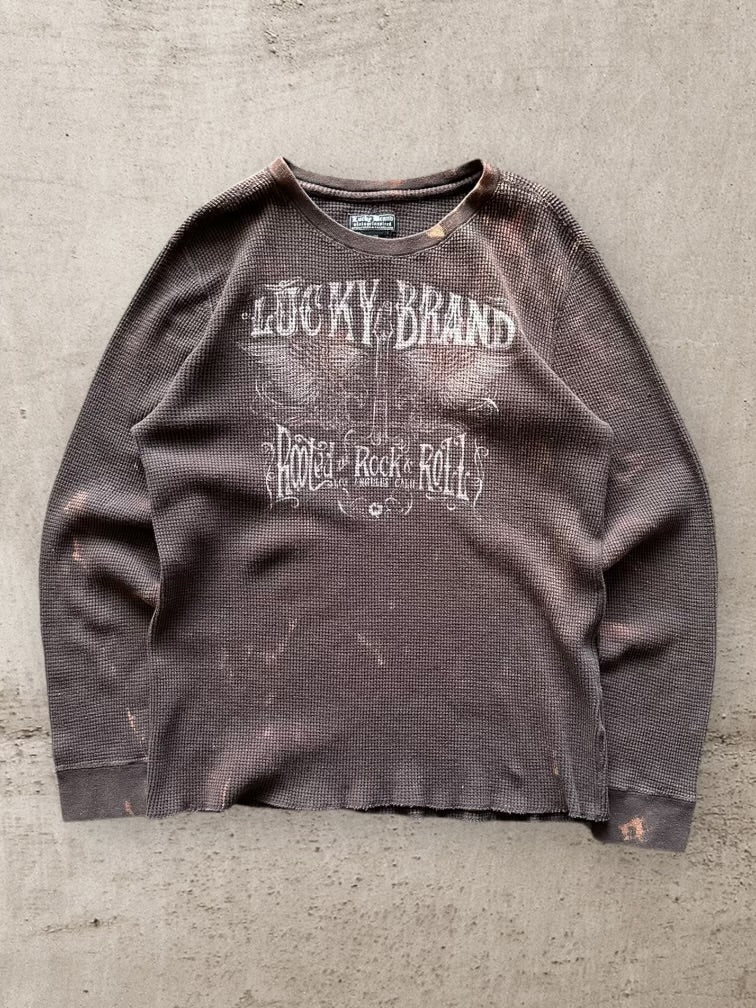 00s Lucky Brand Graphic Thermal Long Sleeve Shirt - XL
