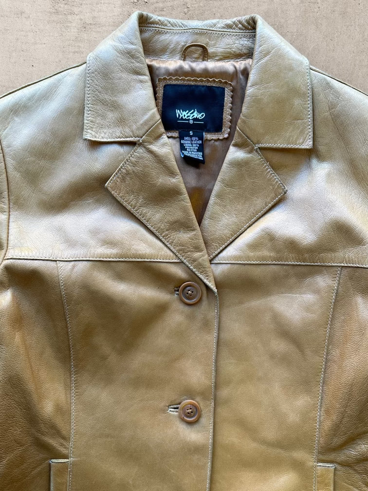 00s Mossimo Light Beige Leather Jacket - Small