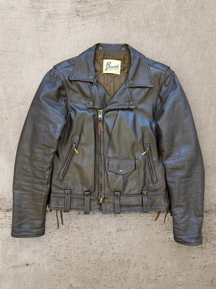 70s/80s Bermans Dark Brown Biker Leather Jacket - Small