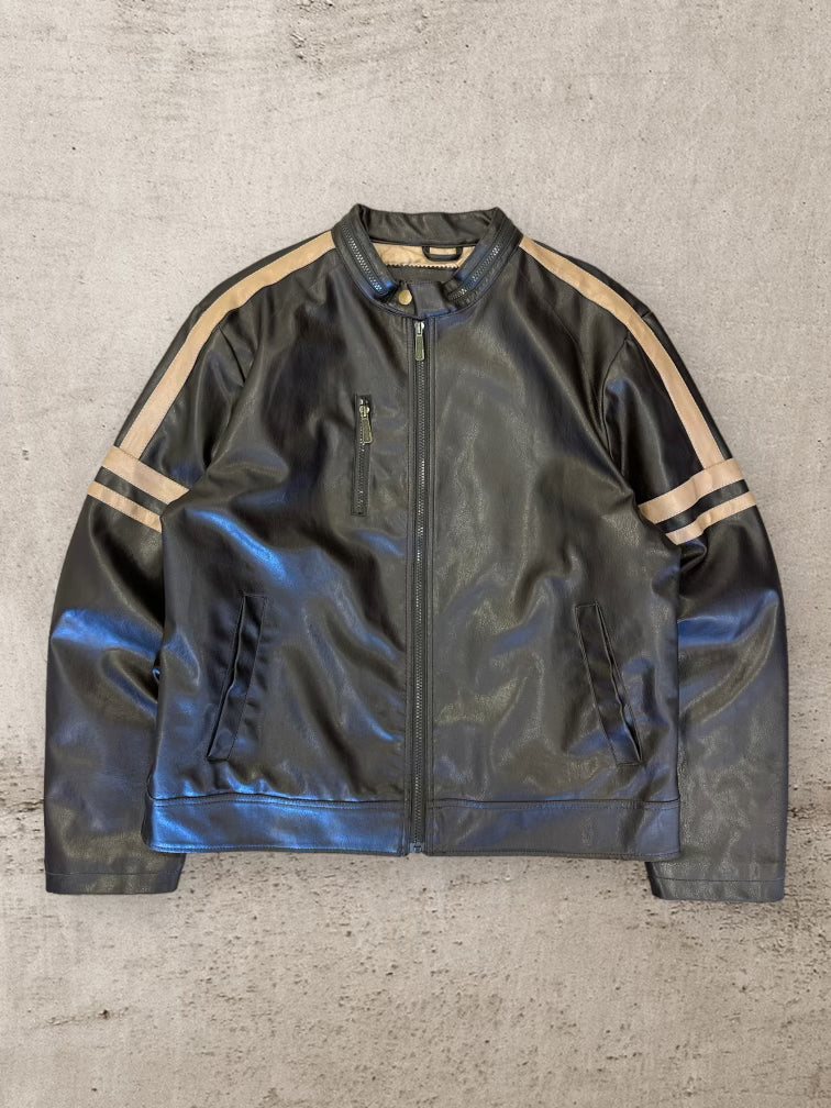 00s Whispering Smith Striped Moto Leather Jacket - Large